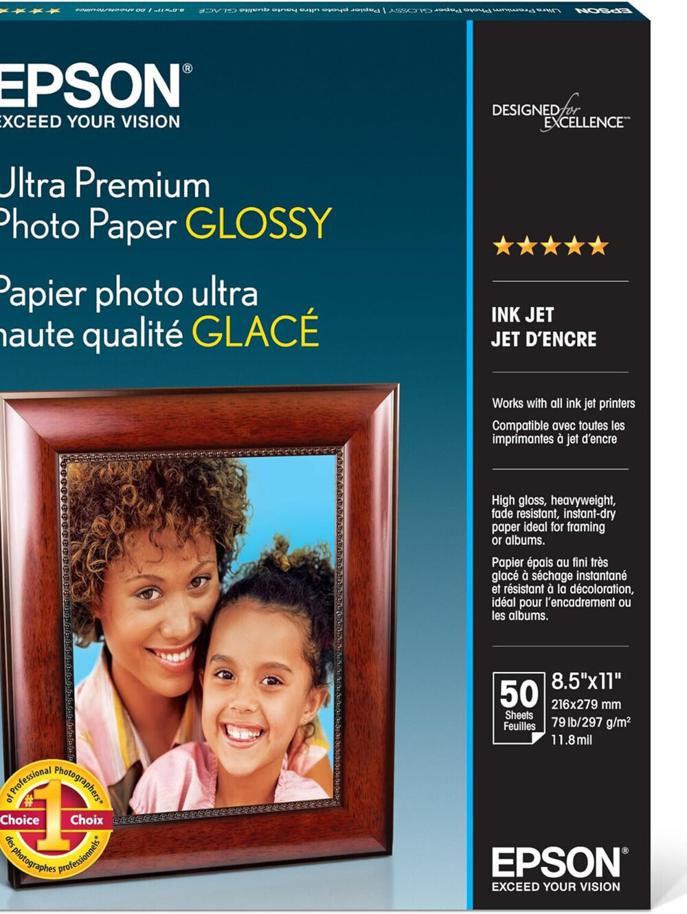 Epson Ultra Premium Photo Paper GLOSSY (8.5X11 Inches, 50 Sheets) (S042175),Whit
